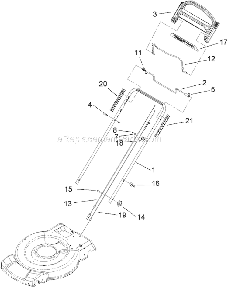 Handle Assembly Diagram and Parts List for 290000001-290999999 - 2009 Toro Lawn Mower