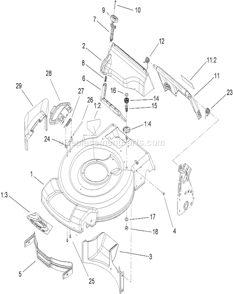 Deck, Side Chute and Rear Door Assembly Diagram and Parts List for 290000001-290999999 - 2009 Toro Lawn Mower