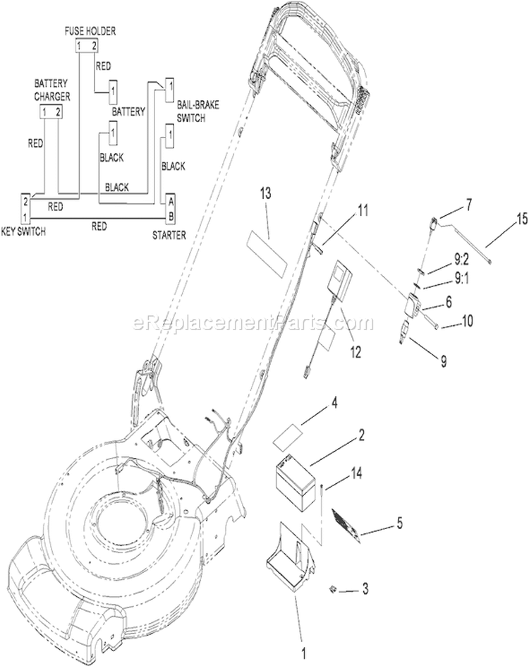 Electric Start Assembly Diagram and Parts List for 290000001-290999999 - 2009 Toro Lawn Mower
