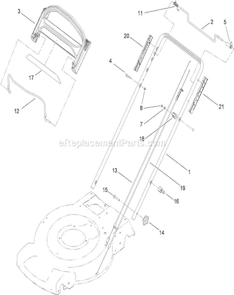 Handle Assembly Diagram and Parts List for 310000001-310999999 - 2010 Toro Lawn Mower