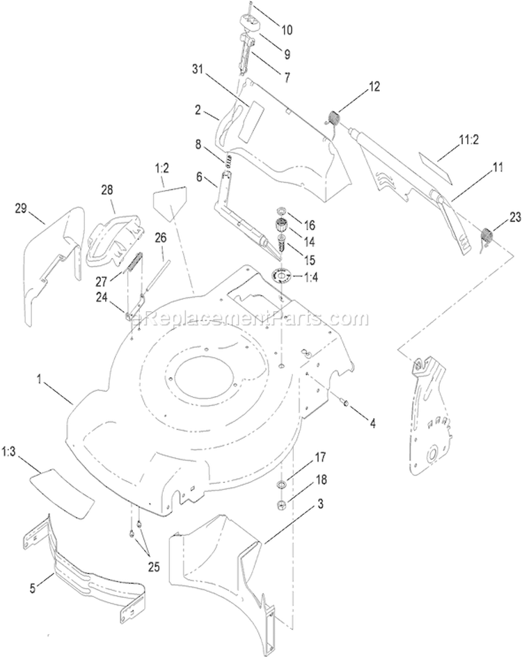 Housing and Rear Door Assembly Diagram and Parts List for 310000001-310999999 - 2010 Toro Lawn Mower
