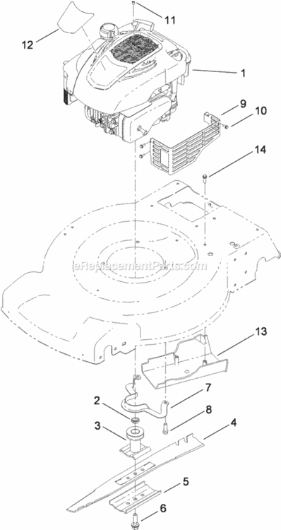 B - B - Engine And Blade Assembly Diagram and Parts List for 311000001 - 311999999 Toro Lawn Mower