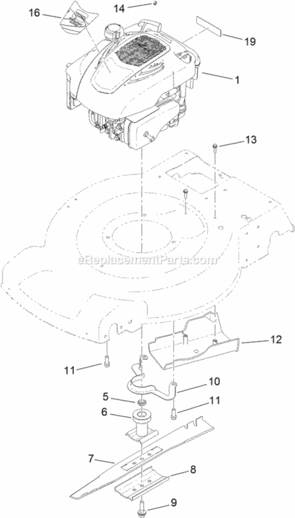 Engine_And_Blade_Assembly Diagram and Parts List for 313000001 - 313999999 Toro Lawn Mower