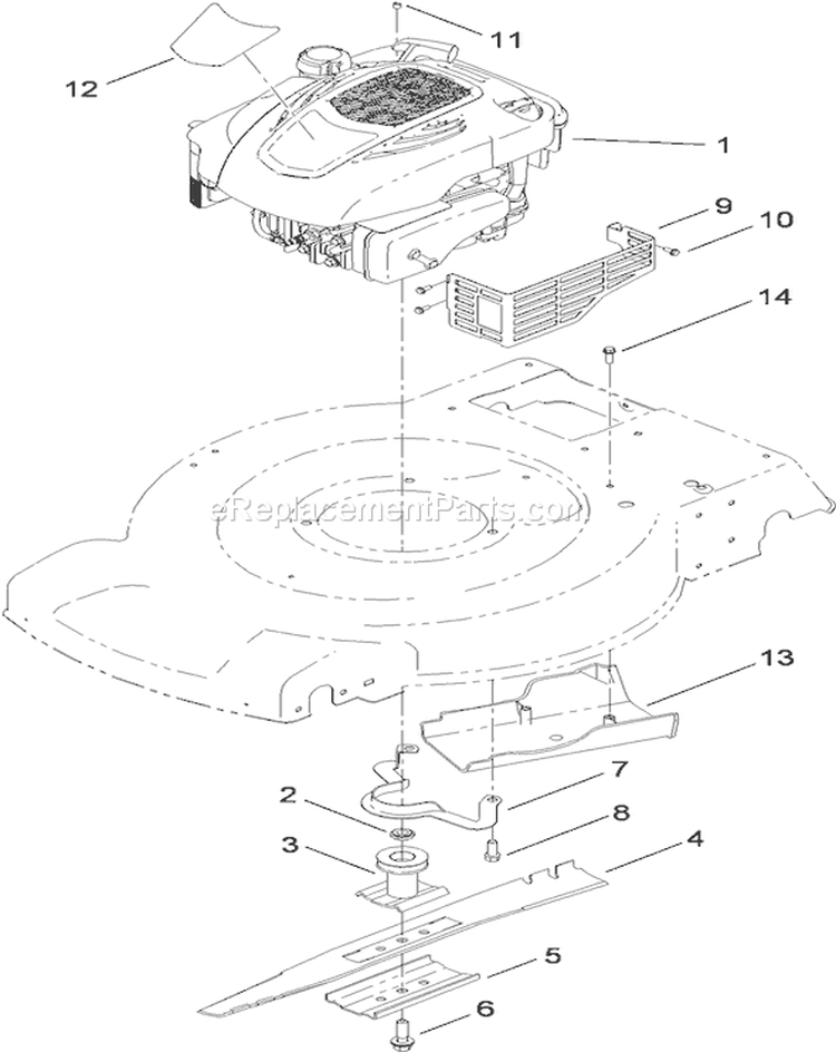 Engine and Blade Assembly Diagram and Parts List for 310000001-310999999 - 2010 Toro Lawn Mower