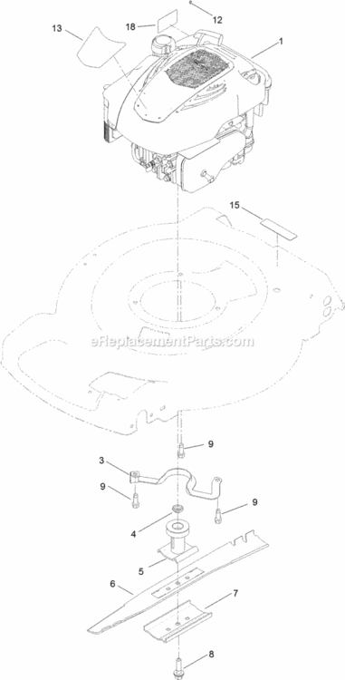 Engine_And_Blade_Assembly Diagram and Parts List for 314000001 - 314999999 Toro Lawn Mower