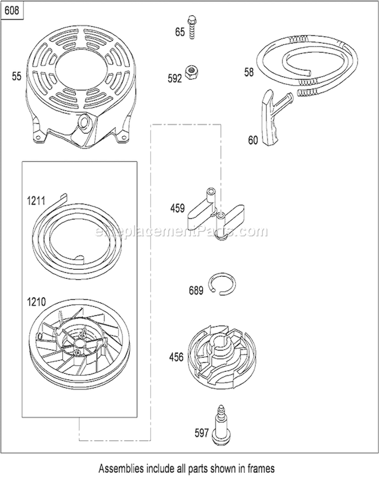 Rewind Starter Diagram and Parts List for 290000001-290999999 - 2009 Toro