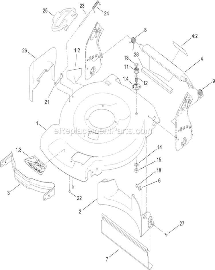 Housing Assembly Diagram and Parts List for 310000001-310001316 - 2010 Toro Lawn Mower