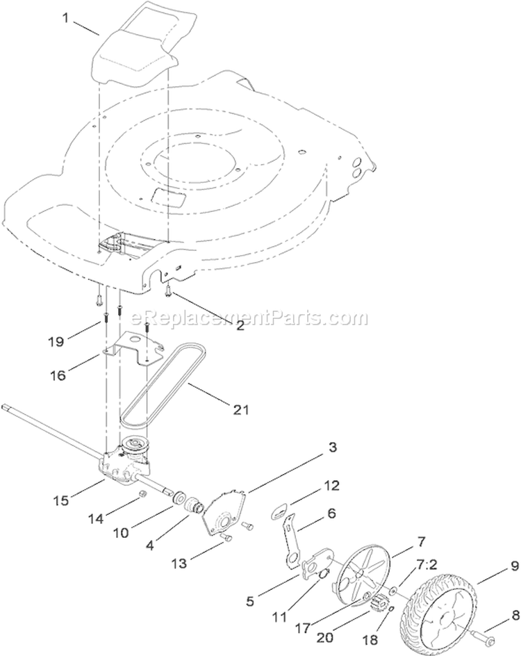 Transmission, Front Wheel and Height-of-Cut Assembly Diagram and Parts List for 310000001-310001316 - 2010 Toro Lawn Mower