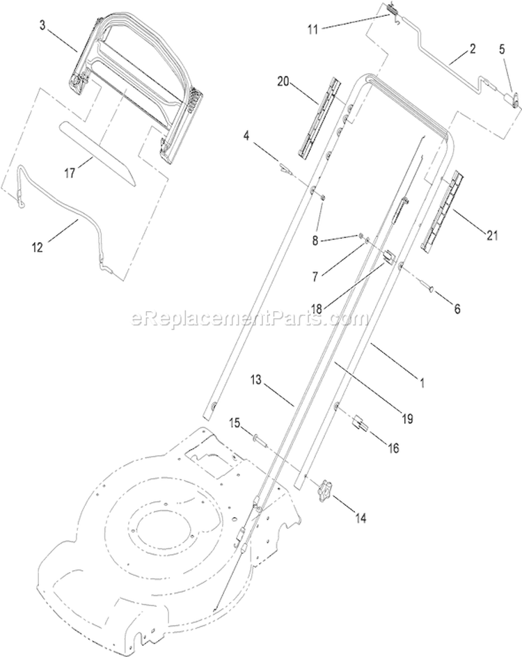 Upper Handle Assembly Diagram and Parts List for 310000001-310999999 - 2010 Toro Lawn Mower