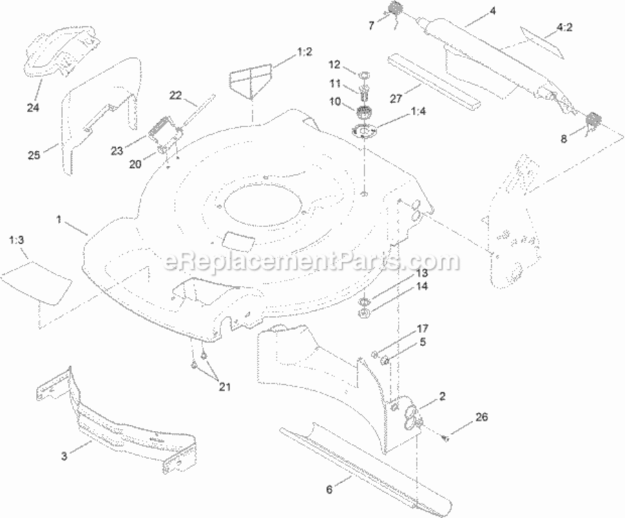 Housing_And_Rear_Deflector_Assembly Diagram and Parts List for 313000001 - 313999999 Toro Lawn Mower