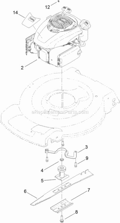 Engine_And_Blade_Assembly Diagram and Parts List for 314000001 - 314200000 Toro Lawn Mower