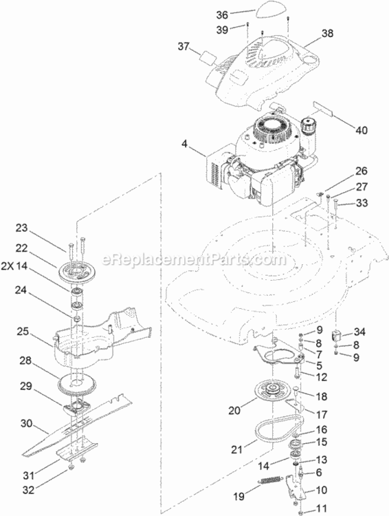 Engine_And_Blade_Assembly Diagram and Parts List for 313000001 - 313999999 Toro Lawn Mower