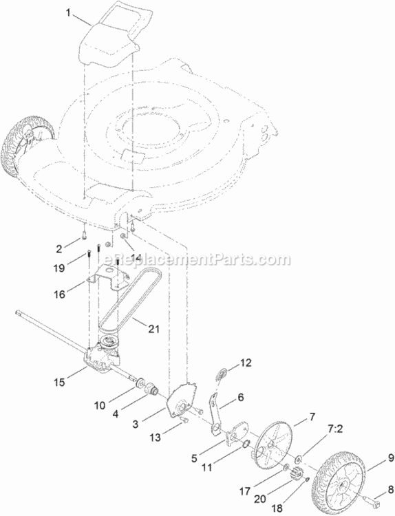 Transmission_And_Front_Wheel_Drive_Assembly Diagram and Parts List for 312000001 - 312999999 Toro Lawn Mower