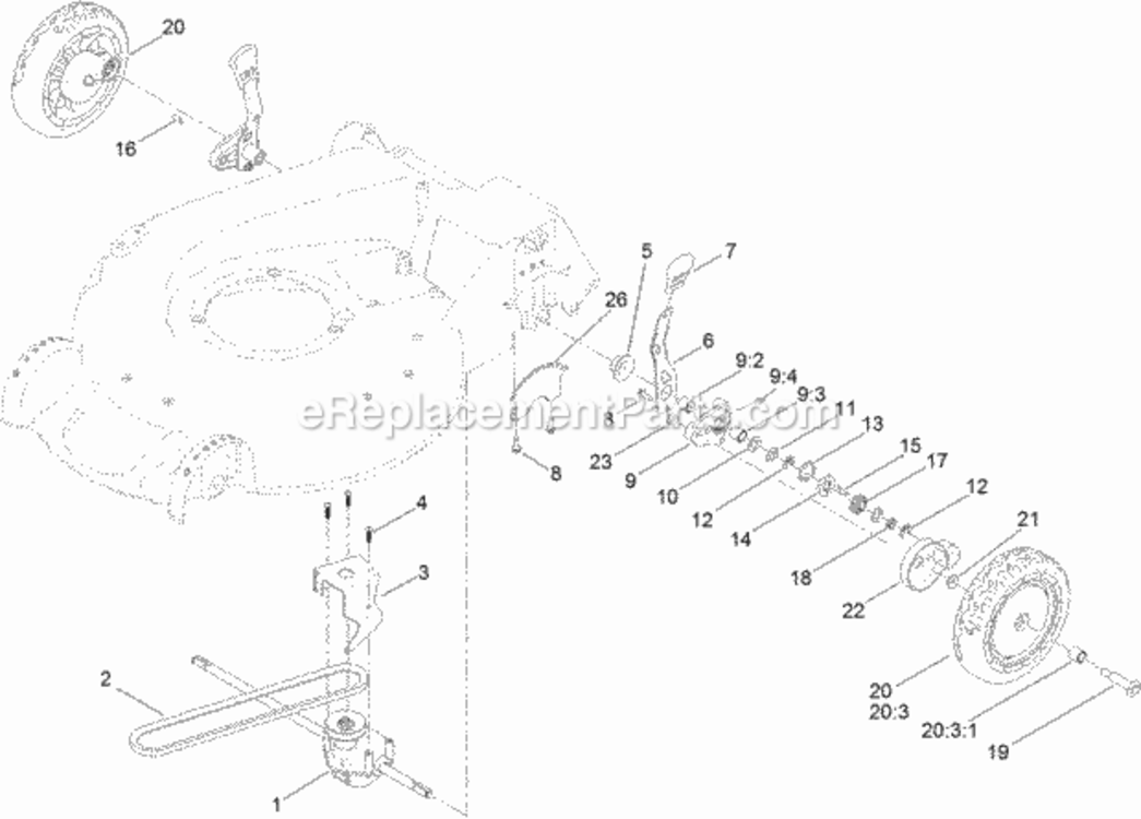 Rear_Wheel_And_Height-Of-Cut_Assembly Diagram and Parts List for 313000001 - 313999999 Toro Lawn Mower