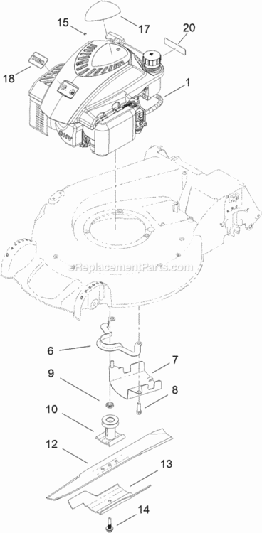 Engine_And_Blade_Assembly Diagram and Parts List for 313000001 - 313999999 Toro Lawn Mower