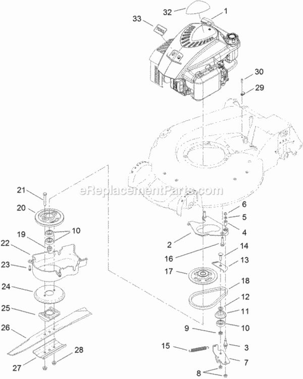 Engine_And_Blade_Assembly Diagram and Parts List for 312000001 - 312999999 Toro Lawn Mower