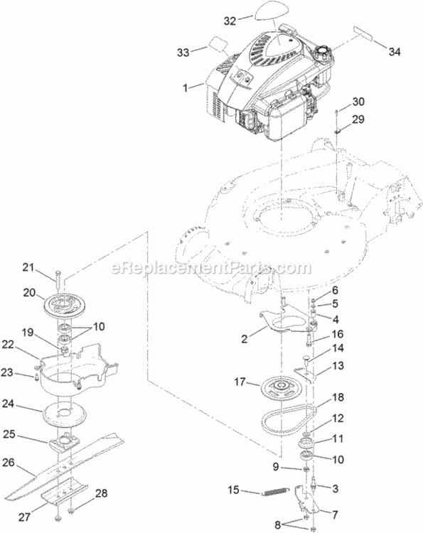 Engine_And_Blade_Assembly Diagram and Parts List for 314000001 - 314999999 Toro Lawn Mower