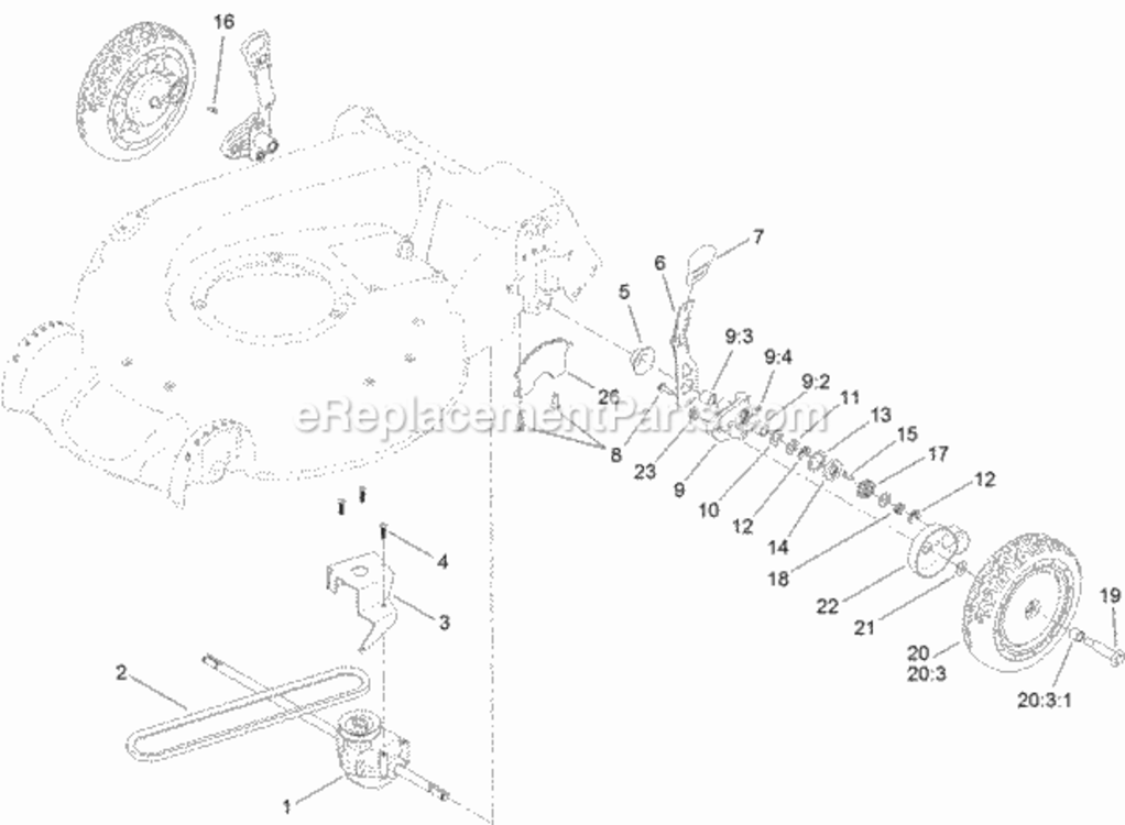 Rear_Wheel_And_Height-Of-Cut_Assembly Diagram and Parts List for 312000001 - 312999999 Toro Lawn Mower
