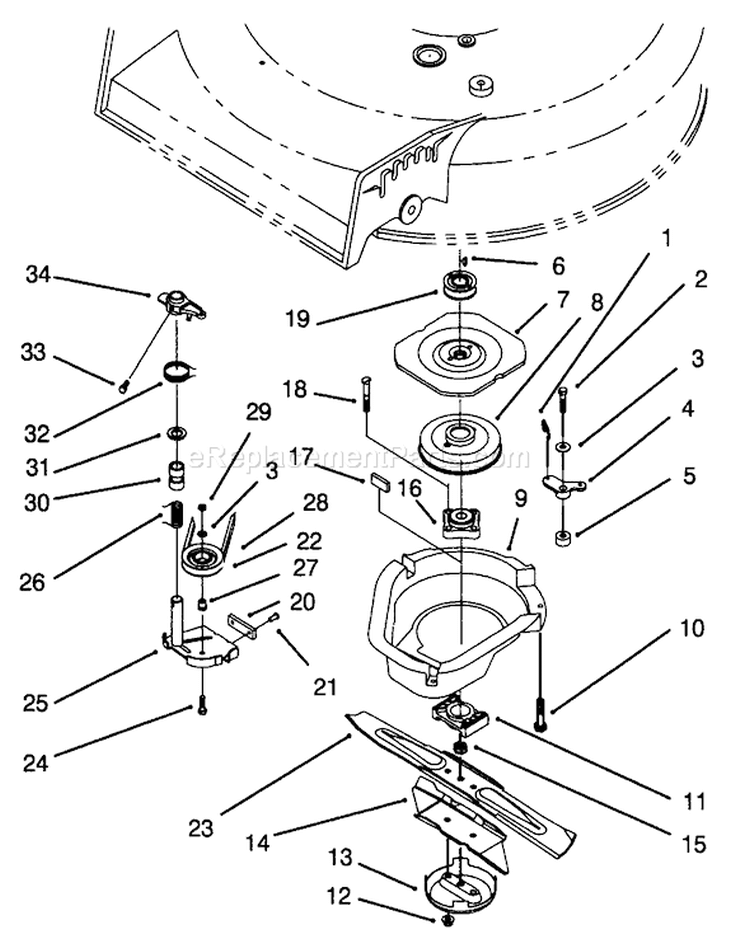 Blade Brake Clutch Assembly Diagram and Parts List for 49000001-49999999 - 1994 Toro Lawn Mower
