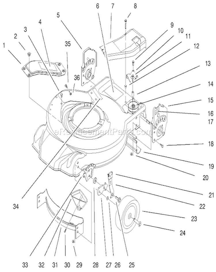 Housing Assembly Diagram and Parts List for 8900001-8999999 - 1998 Toro Lawn Mower