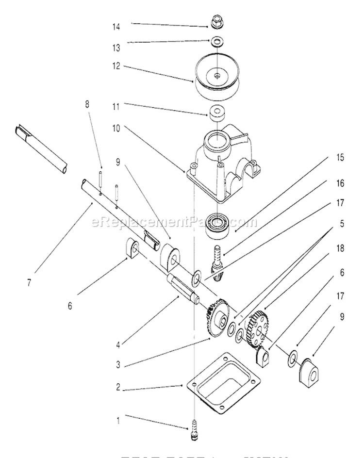 Gear Case Assembly Diagram and Parts List for 6900001-6999999 - 1996 Toro Lawn Mower