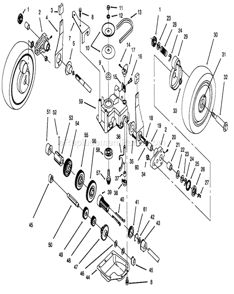 Gear Case Assebmly Diagram and Parts List for 5900001-5999999 - 1995 Toro Lawn Mower