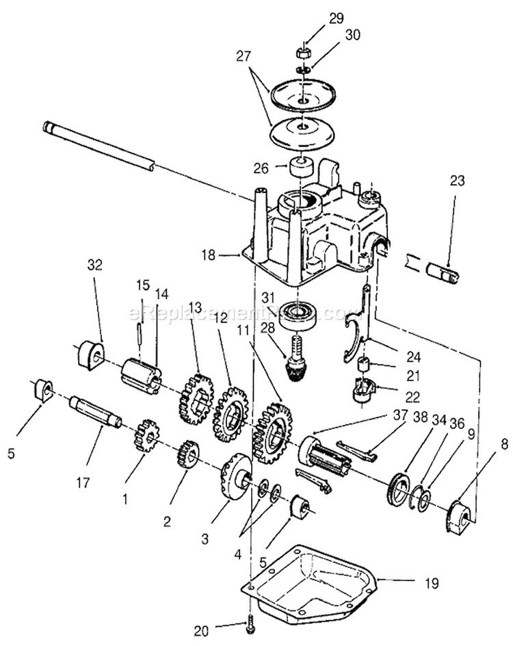 Gear Case Assembly Diagram and Parts List for 8900001-8999999 - 1998 Toro Lawn Mower