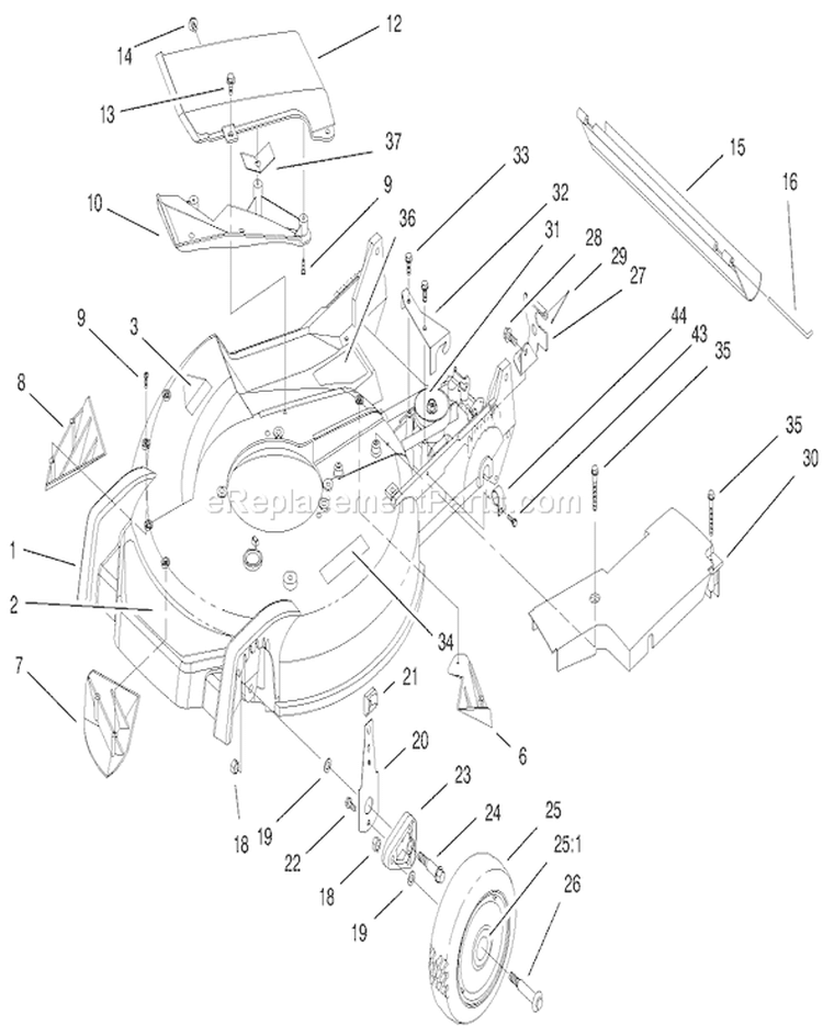 Housing Assembly Diagram and Parts List for 8900001-8999999 - 1998 Toro Lawn Mower
