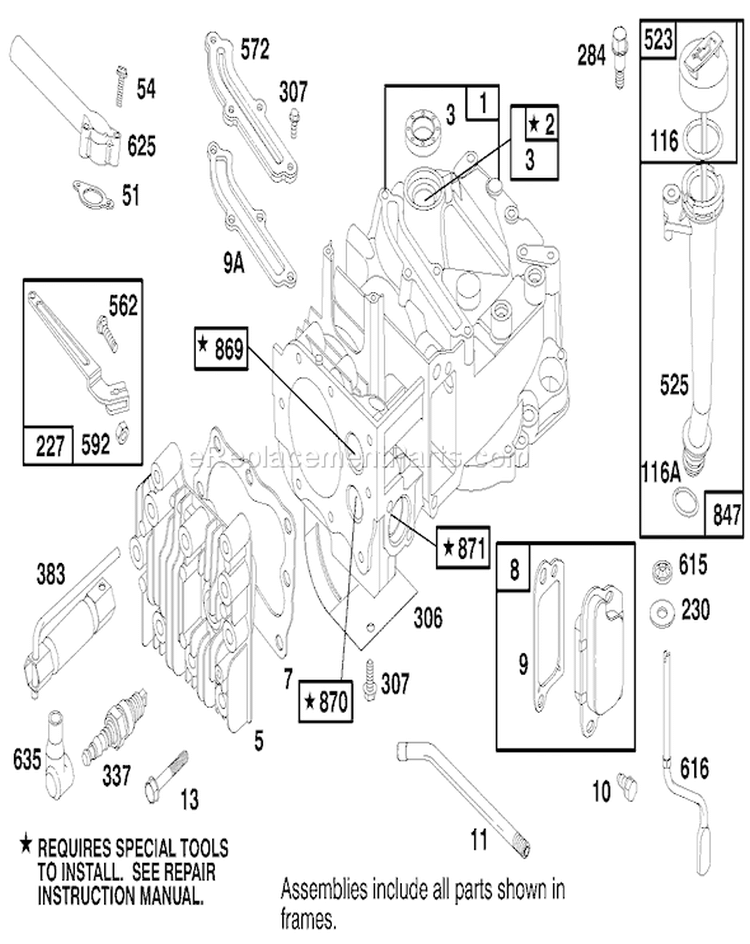 Engine Diagram and Parts List for 8900001-8999999 - 1998 Toro Lawn Mower