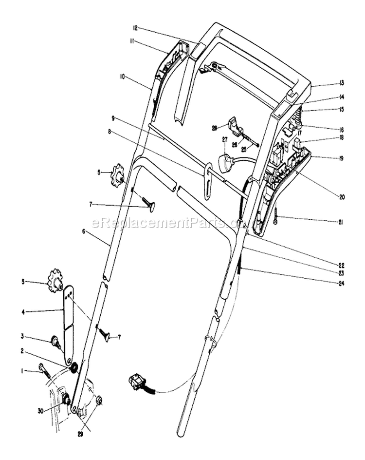 Handle Assembly Diagram and Parts List for 7000001-7999999 - 1987 Toro Lawn Mower