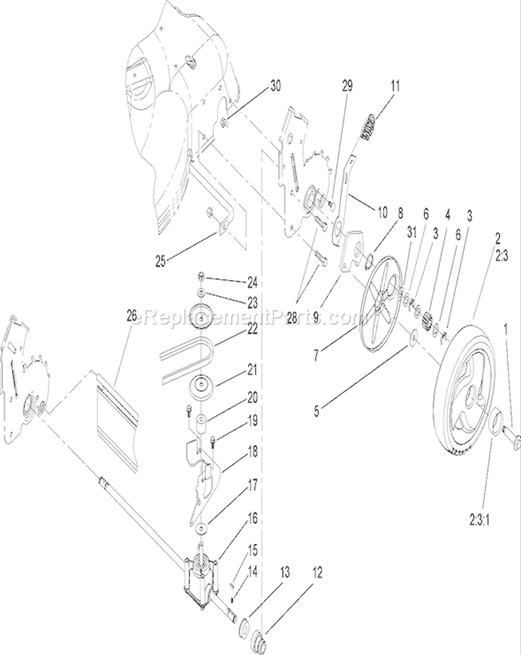 Rear Axle and Transmission Assembly Diagram and Parts List for 230000001-230999999 - 2003 Toro Lawn Mower