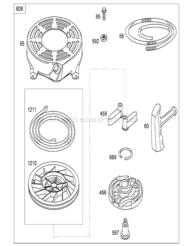 Starter Assembly Diagram and Parts List for 280011042-280999999 - 2008 Toro Lawn Mower