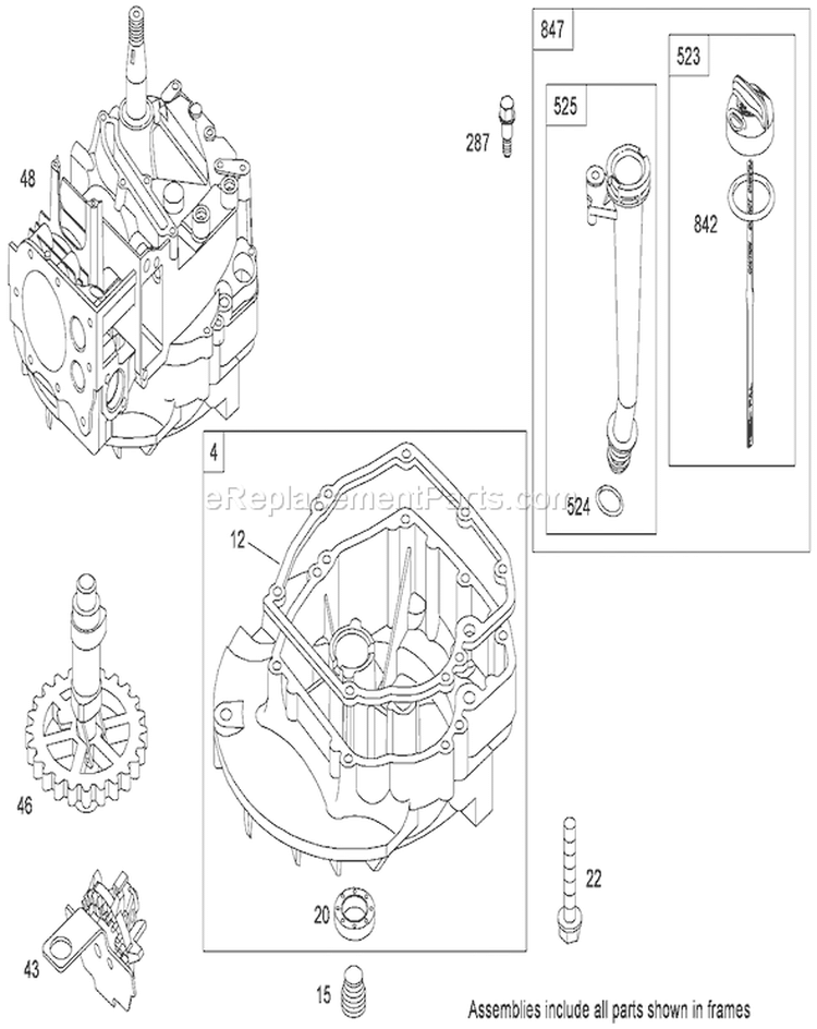 Crankcase Assembly Diagram and Parts List for 280000001-280001676 - 2008 Toro