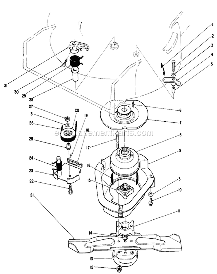 Blade Brake Clutch Assembly Diagram and Parts List for 6000001-6999999 - 1986 Toro Lawn Mower