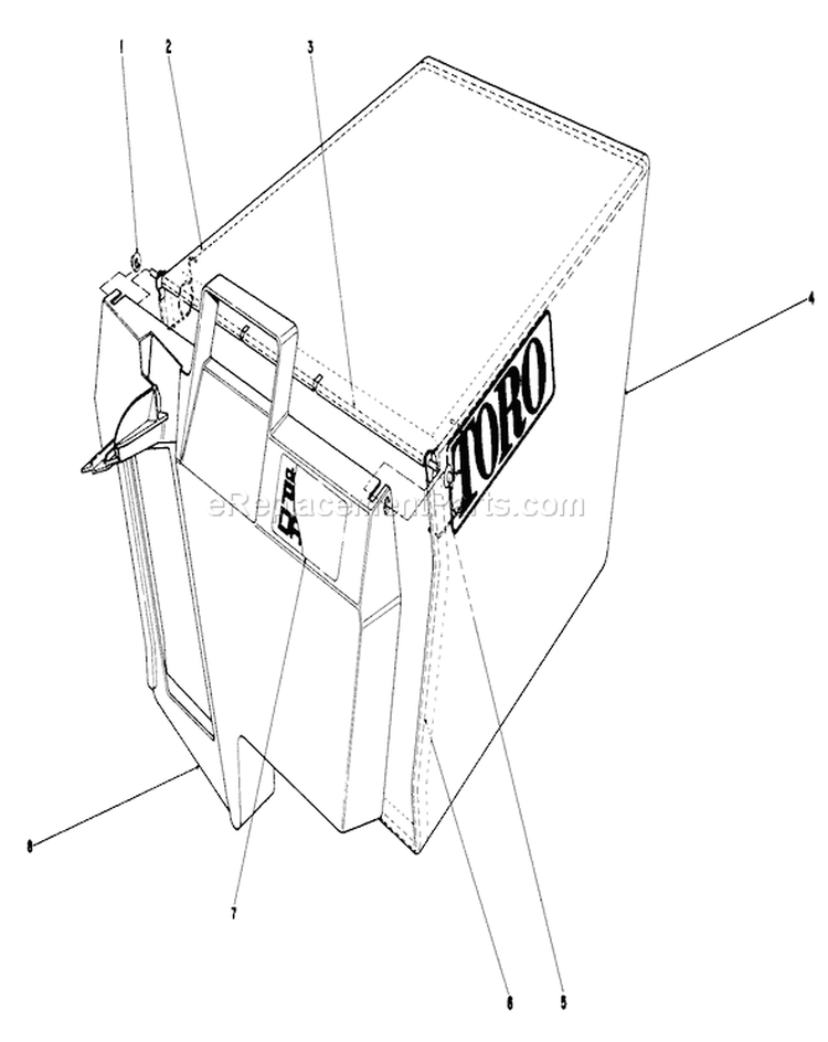 Grass Bag Assembly Diagram and Parts List for 6000001-6999999 - 1986 Toro Lawn Mower