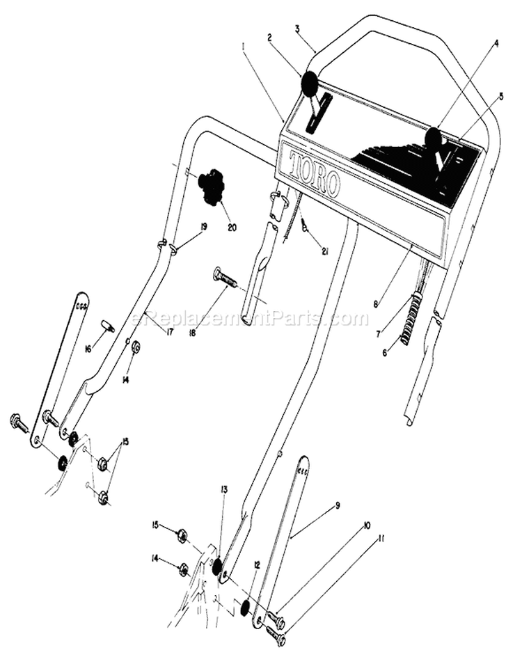 Handle Assembly Diagram and Parts List for 6000001-6999999 - 1986 Toro Lawn Mower