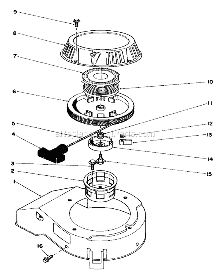 Recoil Assembly Diagram and Parts List for 6000001-6999999 - 1986 Toro Lawn Mower