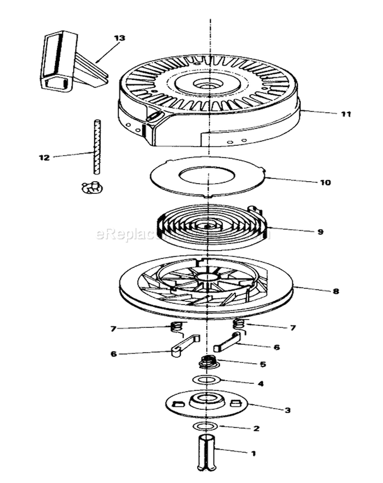 Rewind Starter Diagram and Parts List for 7000001-7999999 - 1987 Toro Lawn Mower