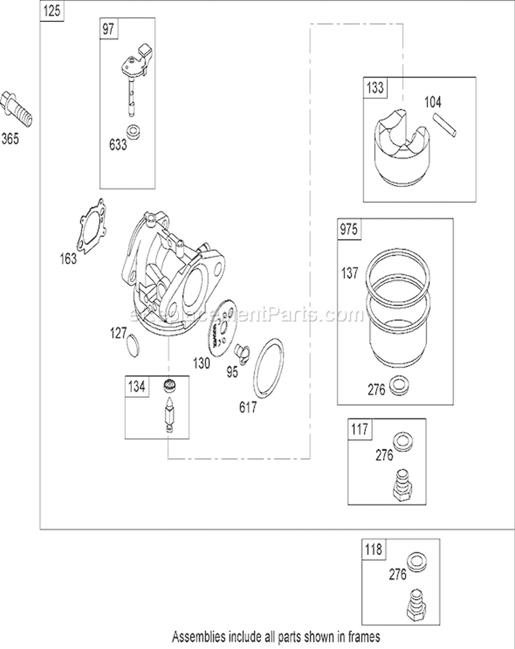 Carburetor Assembly Diagram and Parts List for 270000001-270999999 - 2007 Toro