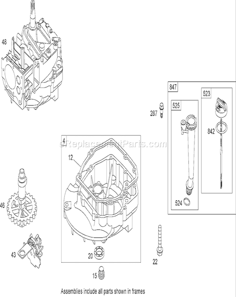Crankcase Assembly Diagram and Parts List for 270000001-270999999 - 2007 Toro