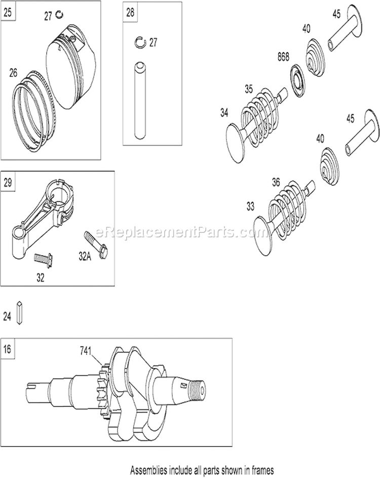 Crankshaft Assembly Diagram and Parts List for 280000001-280999999 - 2008 Toro Lawn Mower