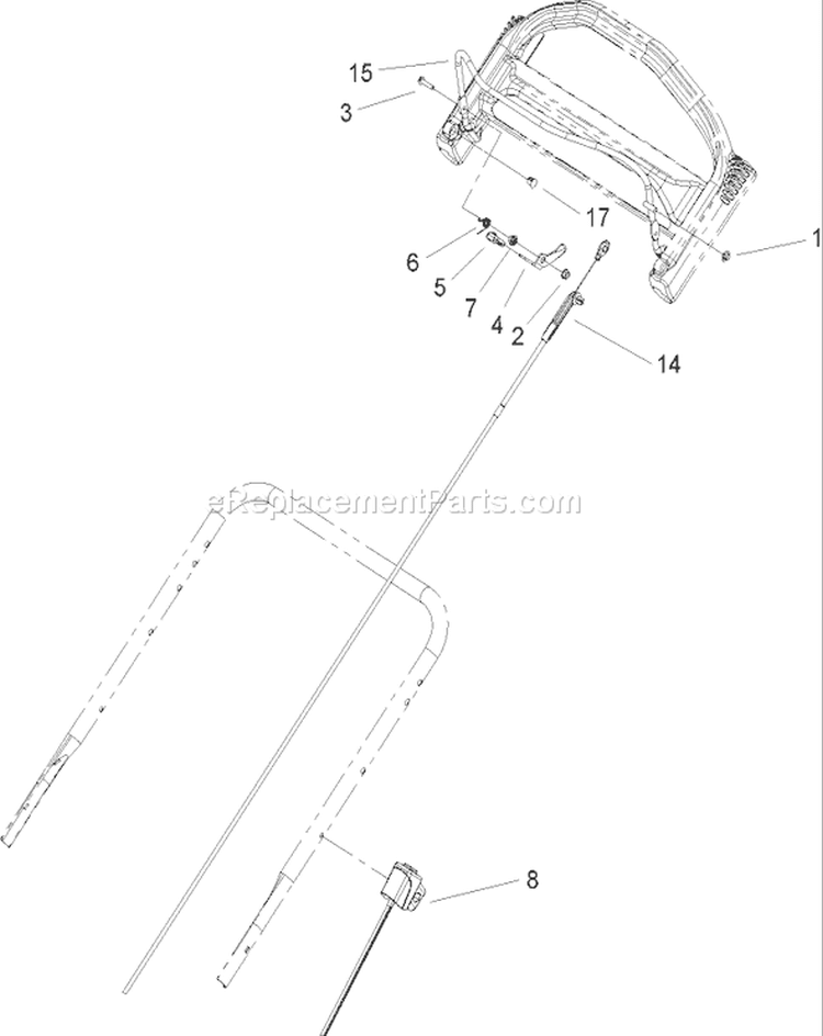 Handle and Cable Assembly Diagram and Parts List for 260000001-260999999 - 2006 Toro Lawn Mower