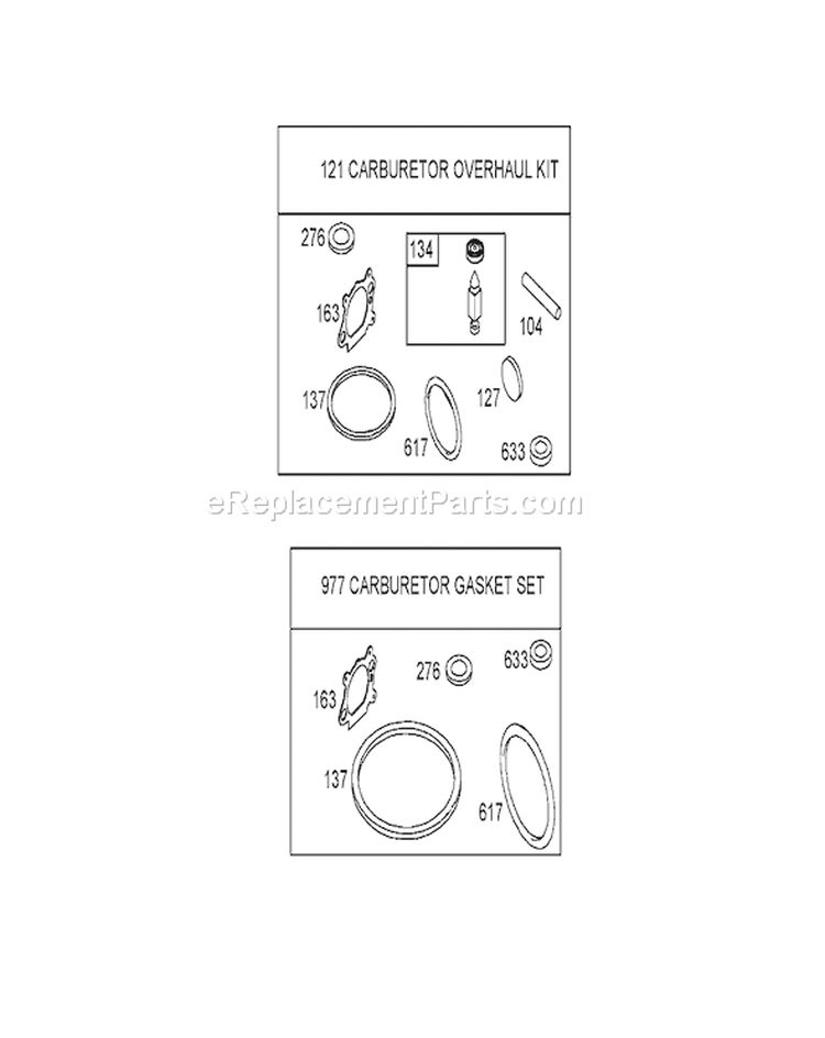 Carburetor Overhaul Kit Diagram and Parts List for 260000001-260999999 - 2006 Toro Lawn Mower