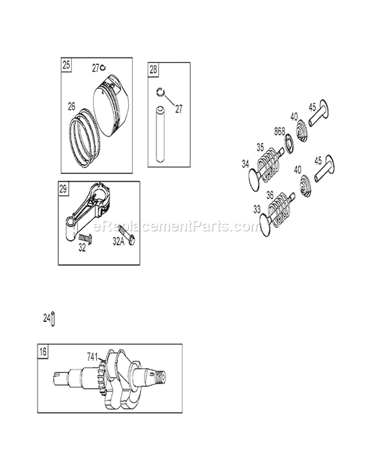 Crankshaft Assembly Diagram and Parts List for 250000001-250999999 - 2005 Toro Lawn Mower