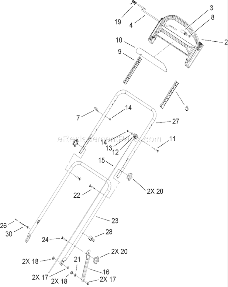 Handle Assembly Diagram and Parts List for 270000001-270999999 - 2007 Toro Lawn Mower