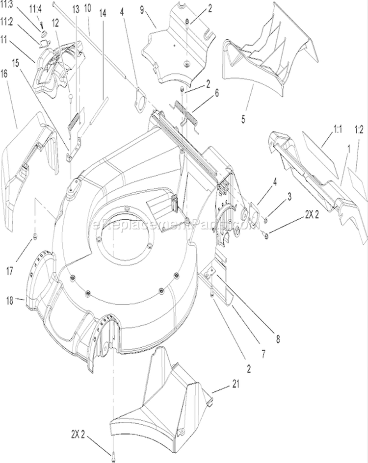 Housing Assembly Diagram and Parts List for 260000001-260999999 - 2006 Toro Lawn Mower