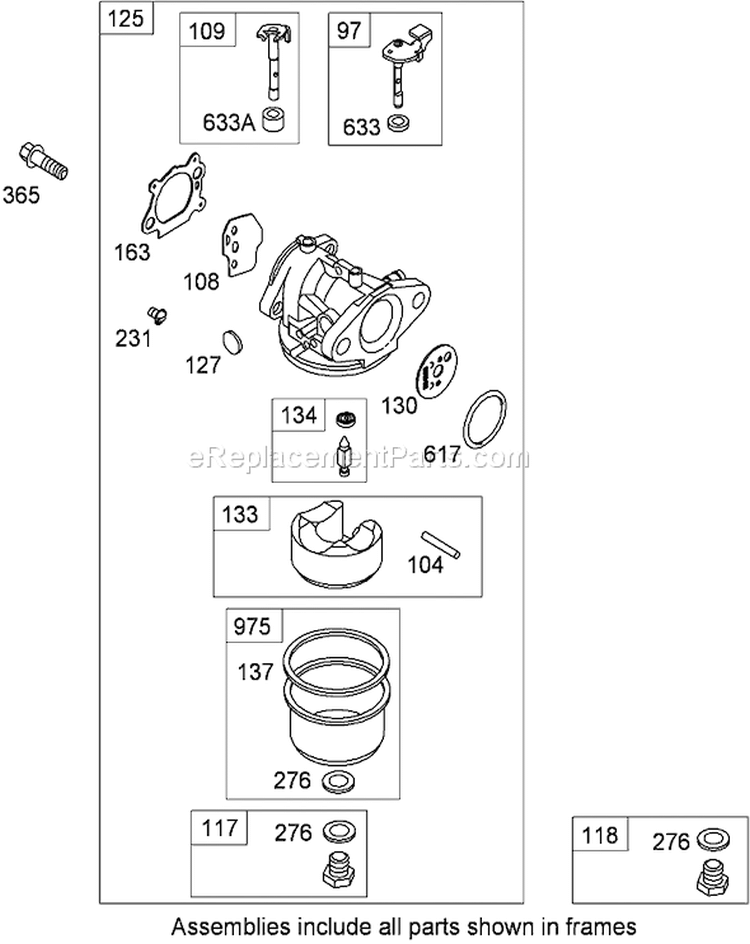 Carburetor Diagram and Parts List for 280000001-280999999 - 2008 Toro Lawn Mower