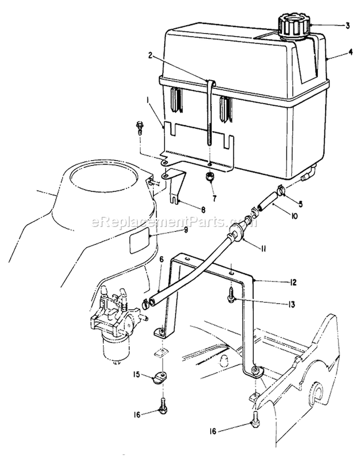 Gas Tank Assembly Diagram and Parts List for 3900001-3900964 - 1993 Toro Lawn Mower