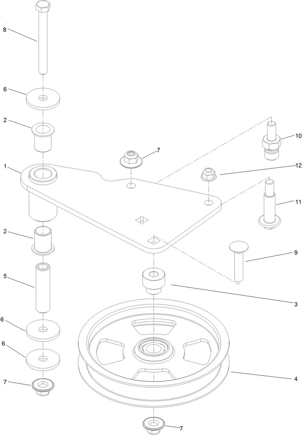 Idler Arm Assembly Diagram and Parts List for 411423789-411423792 Toro Lawn Tractor