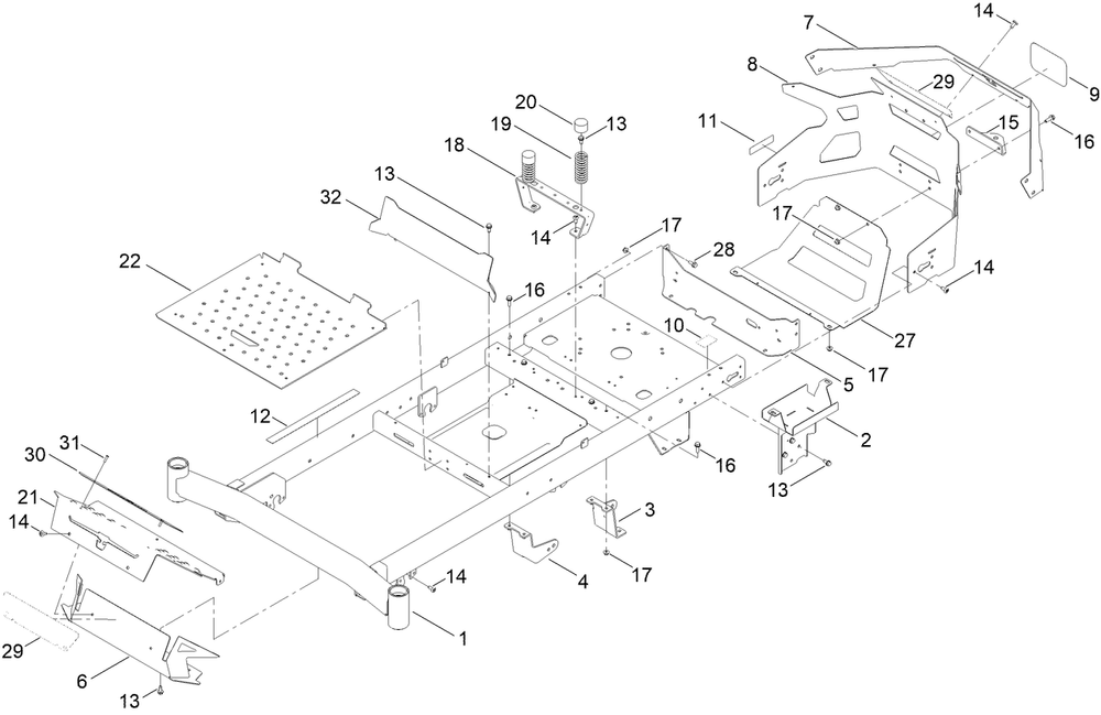 Frame Assembly Diagram and Parts List for 417360000 - 418399999 Toro Lawn Tractor